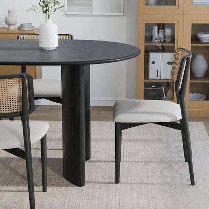 67" Black Wood Double Pedestal Base Oval Dining Table