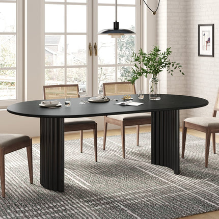 67" Black Wood Double Pedestal Base Oval Dining Table