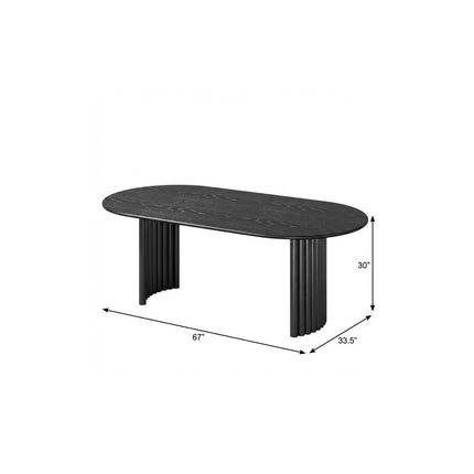 67" Black Wood Double Pedestal Base Oval Dining Table