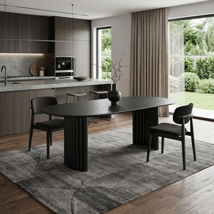 67" Black Wood Double Pedestal Base Oval Dining Table