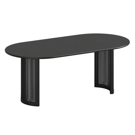 67" Black Wood Double Pedestal Base Oval Dining Table