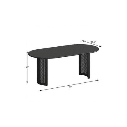 67" Black Wood Double Pedestal Base Oval Dining Table