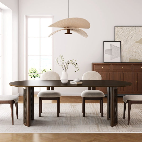 67" Walnut Wood Double Pedestal Base Oval Dining Table