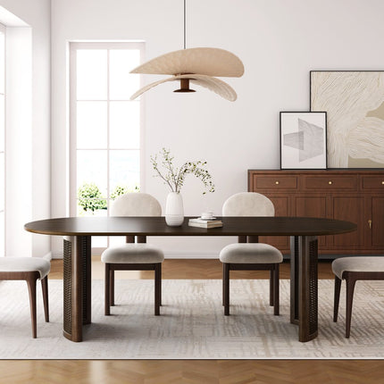 67" Walnut Wood Double Pedestal Base Oval Dining Table
