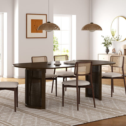 67" Walnut Wood Double Pedestal Base Oval Dining Table