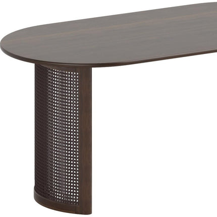 67" Walnut Wood Double Pedestal Base Oval Dining Table