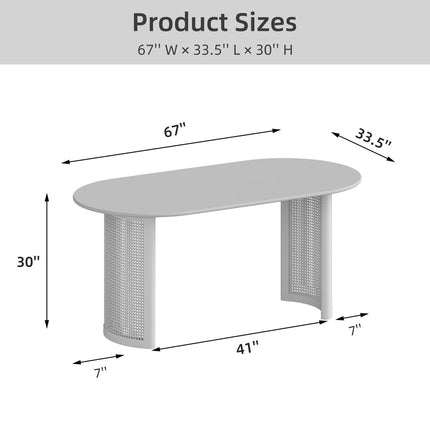 67" Walnut Wood Double Pedestal Base Oval Dining Table