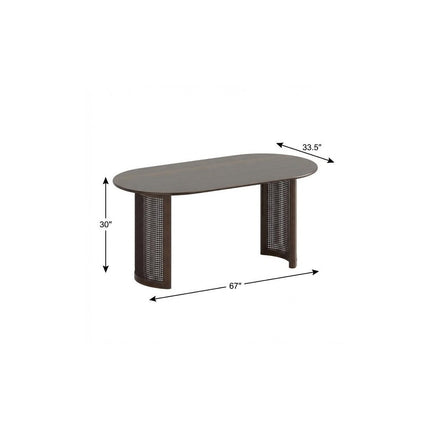 67" Walnut Wood Double Pedestal Base Oval Dining Table