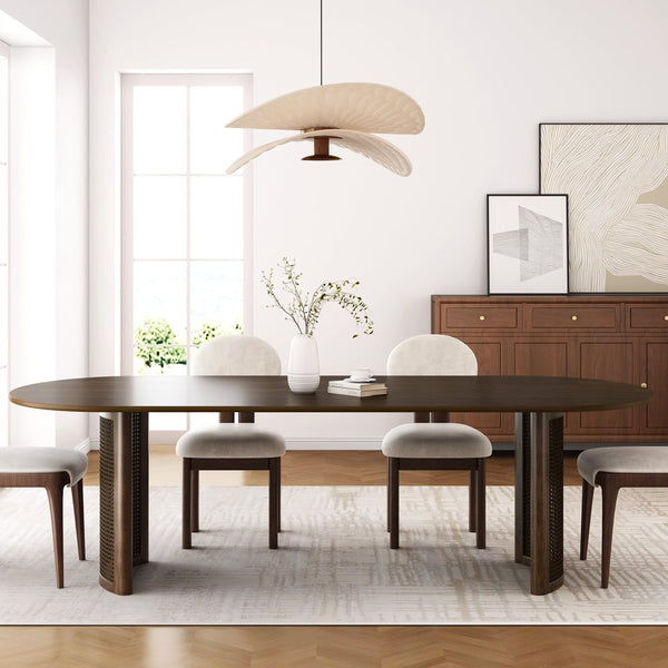 67" Walnut Wood Double Pedestal Base Oval Dining Table