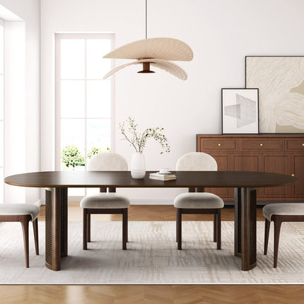 67" Walnut Wood Double Pedestal Base Oval Dining Table