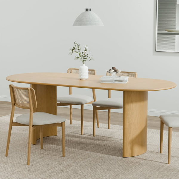 67" Natural Solid Wood Double Pedestal Base Oval Dining Table