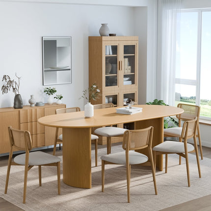 67" Natural Solid Wood Double Pedestal Base Oval Dining Table