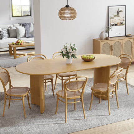 67" Natural Solid Wood Double Pedestal Base Oval Dining Table