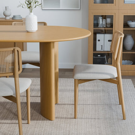 67" Natural Solid Wood Double Pedestal Base Oval Dining Table