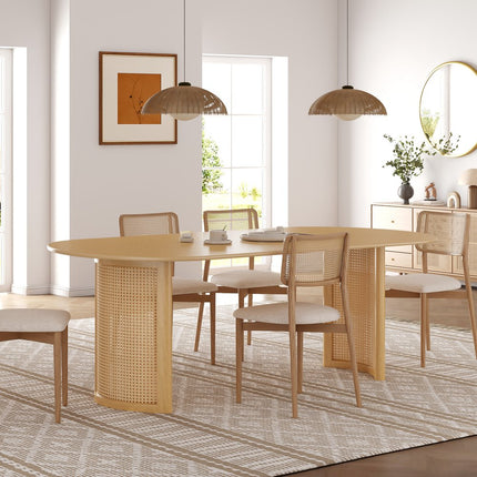 Wood With Rattan Double Pedestal Base Oval Dining Table