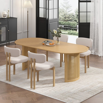 Wood With Rattan Double Pedestal Base Oval Dining Table
