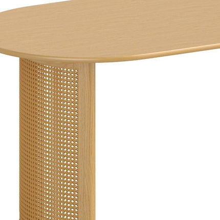 Wood With Rattan Double Pedestal Base Oval Dining Table