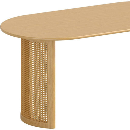 Wood With Rattan Double Pedestal Base Oval Dining Table
