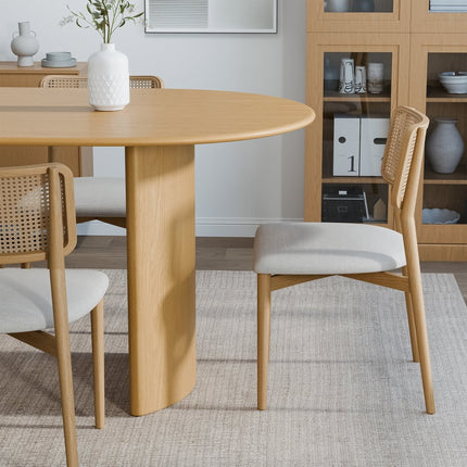 67" Natural Wood Double Pedestal Base Oval Dining Table