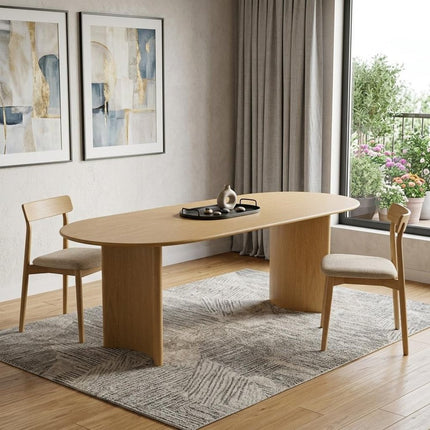 67" Natural Wood Double Pedestal Base Oval Dining Table