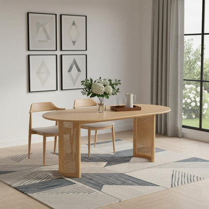 67" Natural Solid Wood Double Pedestal Base Oval Dining Table