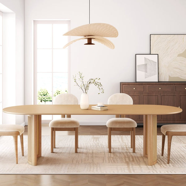 67" Natural Solid Wood Double Pedestal Base Oval Dining Table