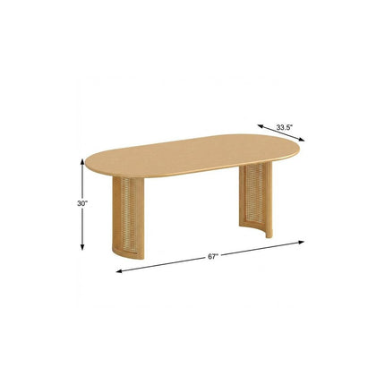 67" Natural Solid Wood Double Pedestal Base Oval Dining Table