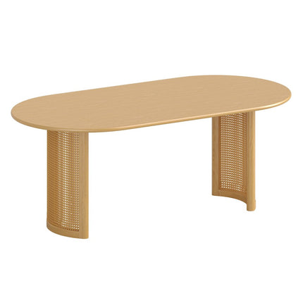 67" Natural Solid Wood Double Pedestal Base Oval Dining Table
