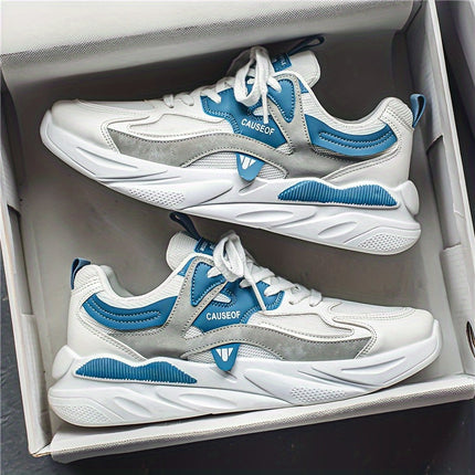 Men's Vintage Colour Block Chunky Shoes, Comfy Non Slip Durable Lace Up Soft Sole Sneakers