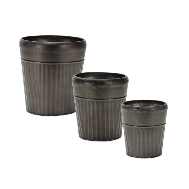 Set of Three Pewter Metal 12 Ounce Round Pot Planters