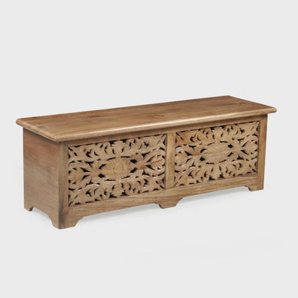 52" Brown Solid Wood Floral Storage Ottoman