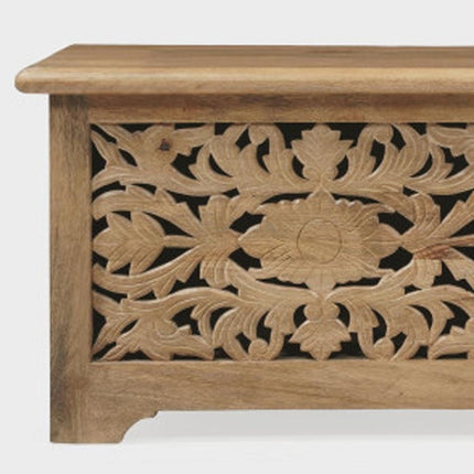 52" Brown Solid Wood Floral Storage Ottoman