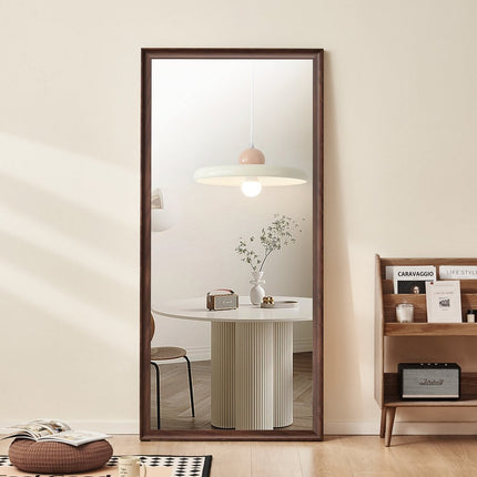 71" Burnished Brown Wood Square Wall Mounted And Leaning Framed Full Length Mirror