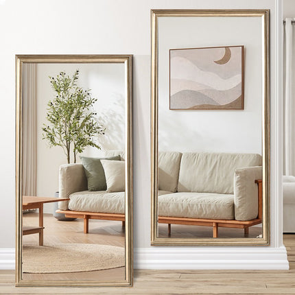 71" Burnt Orange Wood Square Wall Mounted And Leaning Framed Full Length Mirror