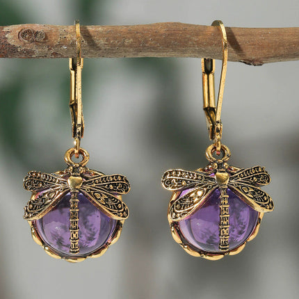 Fashion Jewelry Women's Earrings Hanging Vintage Dragonfly Pendant Earring Boho Chakra Blue Moonstone Drop Earrings For Women Wedding Charm Ethnic Jewellery