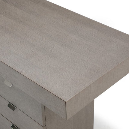 71" Gray Wood and Stainless Steel Computer Desk With Five Drawers