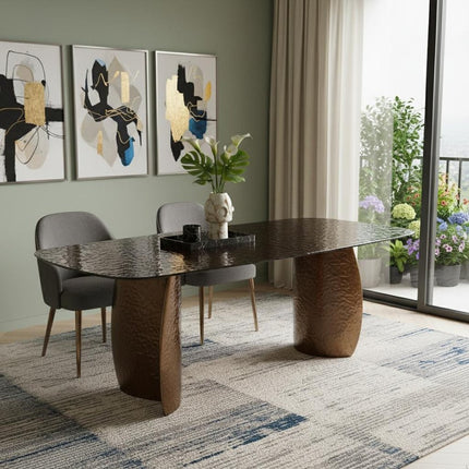 94" Bronze Glass Double Pedestal Base Dining Table