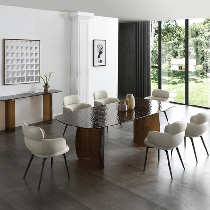 94" Bronze Glass Double Pedestal Base Dining Table