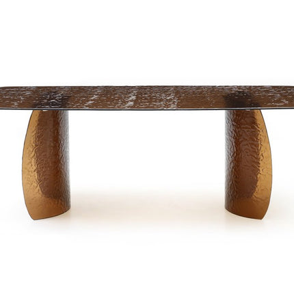 94" Bronze Glass Double Pedestal Base Dining Table