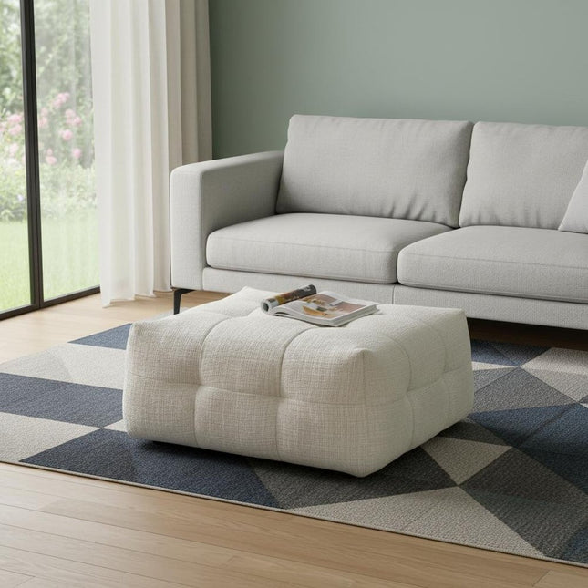 36" Beige and Black Chenille Tufted Pouf Ottoman