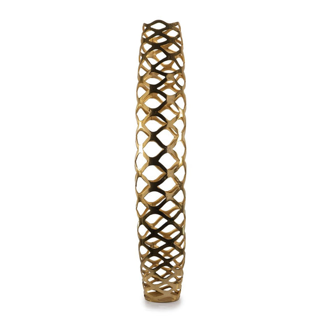47" Gold Aluminum Pierced Geometric Cylinder Floor Vase