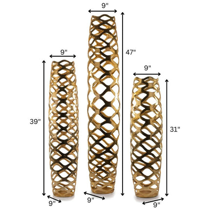 47" Gold Aluminum Pierced Geometric Cylinder Floor Vase