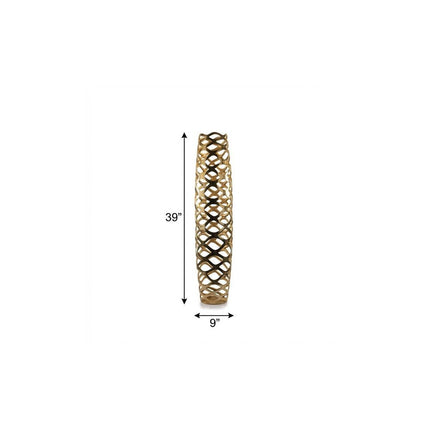 39" Gold Aluminum Pierced Geometric Cylinder Floor Vase