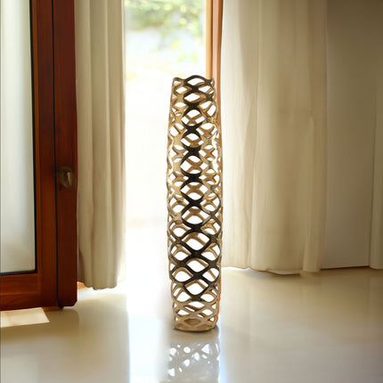 39" Gold Aluminum Pierced Geometric Cylinder Floor Vase