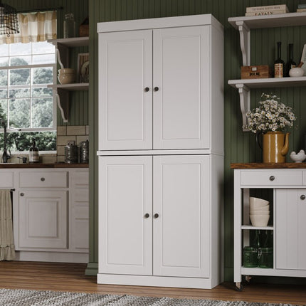 72" White Solid Wood Four Door Pantry Or Storage Closet