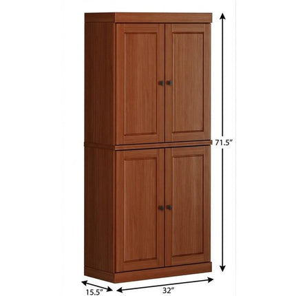 72" Coffee Solid Wood Four Door Pantry Or Storage Closet