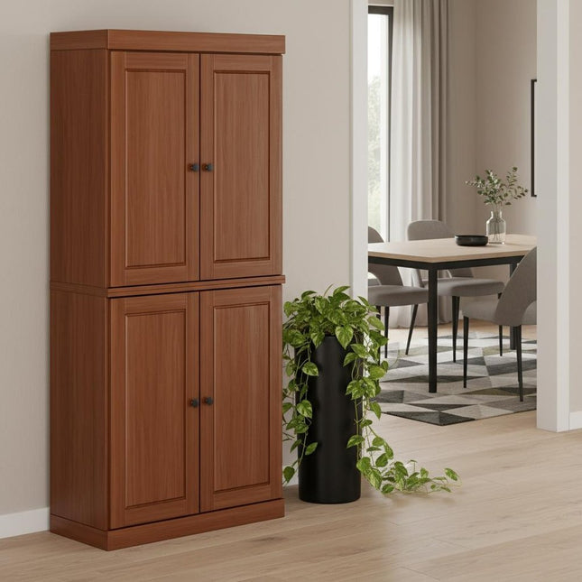 72" Coffee Solid Wood Four Door Pantry Or Storage Closet