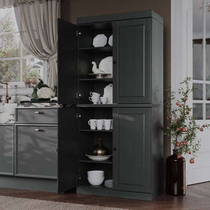 72" Gray Solid Wood Four Door Pantry Or Storage Closet