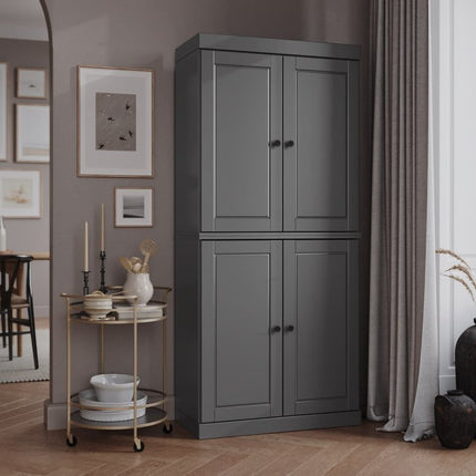 72" Gray Solid Wood Four Door Pantry Or Storage Closet
