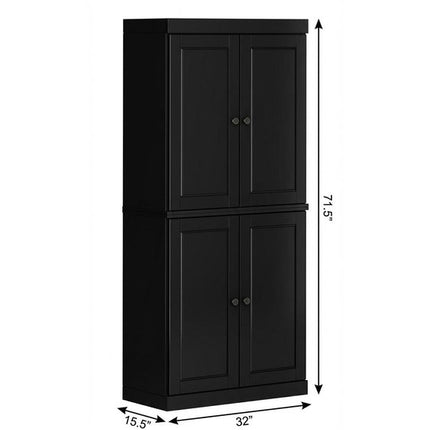 72" Black Solid Wood Four Door Pantry Or Storage Closet